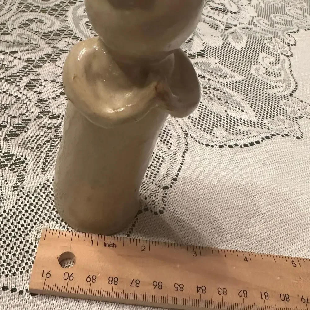 Glazed Stoneware Pottery Rustic Figurines X2 Folk Art Cottage Chic Love & Prayer